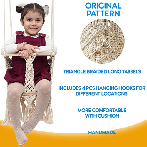 Mass Lumber Macrame Baby Swing Indoor With Ceiling Hardwares, Cushion And Storage Bag - Boho Baby Swing Outdoor - Infant Swing Outdoor - Baby Swings For Infants To Toddler Outdoor Baby Swing Seat #TOP2