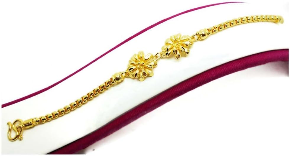 Flower Bracelet 22K 24k Thai Baht Yellow Real Gold Plated Filled Bangle