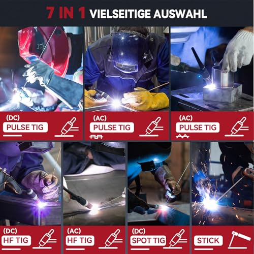 ARCCAPTAIN 200Amp WIG Schweißgerät AC/DC mit Pulsfunktion 230V, Aluminium Schweißen, WIG-Schweißgerät mit Rechteckwellen/Dreieckwellen Punktschweiß, MMA, IGBT 7 in 1 Alu Schweißgerät