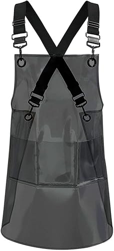 MIKI WELL Delantal ajustable con espalda cruzada con 3 bolsillos, delantal de trabajo de peluquería para estilista (22.8 pulgadas de ancho 25.5