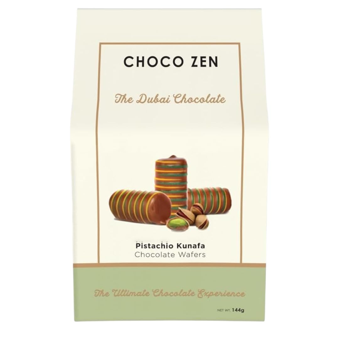 Choco Zen Premium Dubai Chocolate Wafer Rolls 144g – Luxury Middle Eastern Dessert, Wafer Rolls with Creamy Pistachio & Wrapped in Kunafa Flakes, Arabic Sweet & Gift (Pistachio Kunafa Mix -144g)