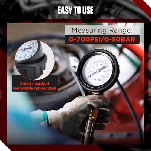 Compression and Leakage Test Kit 47PCS Petrol & Diesel Engine Compression Tester Automotive Cylinder Leak Down Tester Kit with Dual Gauge Engine Compression Tester Kit for HDi, TDCi, Pumpe Duse Engine - Thumbnail 6