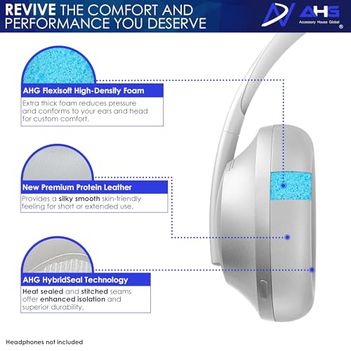 AHG nc 700 Replacement earpads Cushions Compatible with Bose nc700 Headphones/Bose 700 Noise Cancelling Headphones (Grey). Premium PU Leather | Extra Thickness | FlexiSoft High-Density Memory Foam