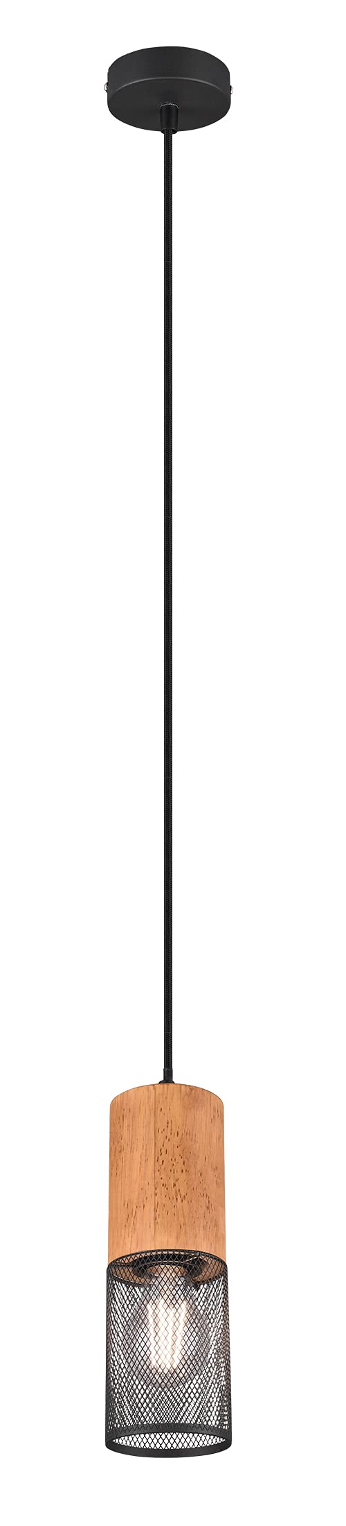 Trio Leuchten Tosh 304300132 Pendant Light Metal Black Matt Wood Excl. 1x E27