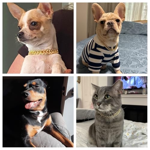 Image of Silver Dog Chain Collars for Large Dogs with Diamond，Bling Metal Cuban Link Dog Collars,Rhinestone Dog Necklace for Small Medium Large Pet Dogs Cats，20 Inch