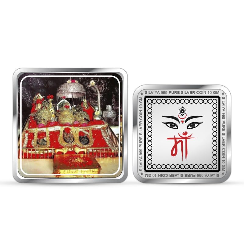 Silviya BIS Hallmarked 999 Pure Silver Mata Vaishno Devi Coin (10g, 20g, 50g, 100g) Square Shape - Divine Mother's Blessin... - Review, Price and Buying Guide