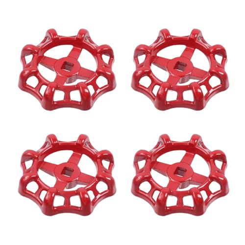 Oedema 4 Pcs Outdoor Faucet Handle Replacement Iron Faucets Round Wheel Handles Water Spigot Handles, 10x10mm, Red