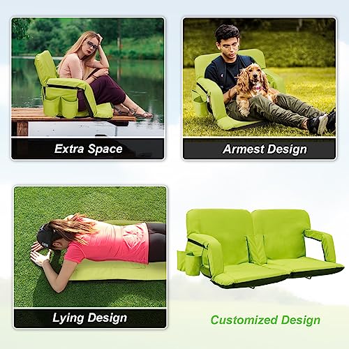 Avocahom Folding Stadium Seat-21Inch Wide Reclining Bleacher Seat w/Hook, Back Support & Armrest, Portable Padded Cushion Bleacher Chair for Sports Concerts Camping, Lime - Thumbnail 7