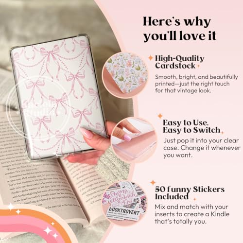 Kaciola 12PCS Inserts Cardstock and 4PCS Charms for E-reader with 50PCS Stickers for Insert, 6.2"x4.3" Vintage Flower Theme Back Cover Accessories for E-Reader Basic, Gifts for Booklovers by Kaciola - Image 4