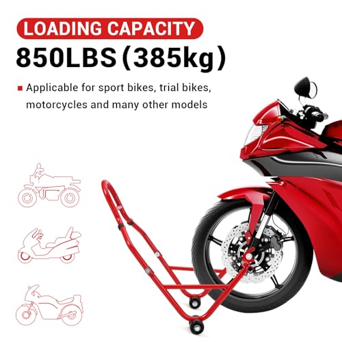 Motorcycle Stand Lift, 850lbs Front Rear Stand Lift Stand, Universal Paddock Lift Stand, Front Wheel Fork Stand, Rear U+L Fork Swingarm Spool Stand, for Parking, Maintenance, Cleaning - Thumbnail 3