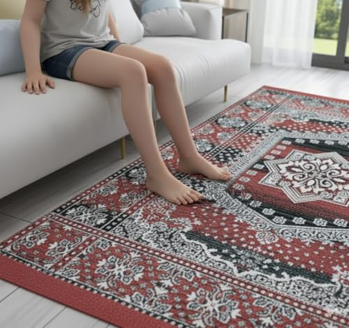 Image of Premium Cotton Carpet 4X6 feet Mult Colour for Living Room, Hall & Kitche | Carpet mat /Area Rug /Carpet & Rug /Carpet for Floor /Kalin & Dhuurie | Square (Maroon)