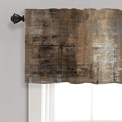 Shrahala Brown Grey Abstract Art Kitchen Valances, Acrylic Painting Contemporary Red Half Window Curtain Window Treatment Multilayer Polyester Blackout For Living Room Bathroom 2 Pack 52 X 18 In #TOP2