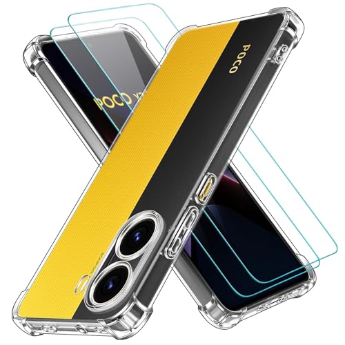 ivoler 3 in 1 Funda para Xiaomi Poco X7 Pro 5G con 2 Piezas Cristal Templado, Transparente Carcasa Protectora Antigolpes Case, Suave TPU Silicona Anti-Choques Caso