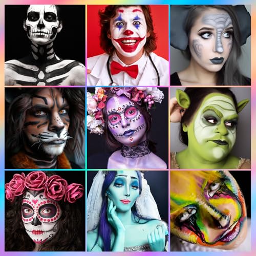 Image of UCANBE Face Body Paint 18 Colors, Water Based Face Painting Kit with Large White Black & Neon Glow UV Facepaint SFX Makeup Palette for Halloween Party Costume Cosplay & Stage Art Make Up