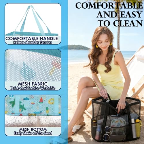 Image of Fammart Large Mesh Beach Bag for Women, Oversized Beach tote Swim Pool Bag