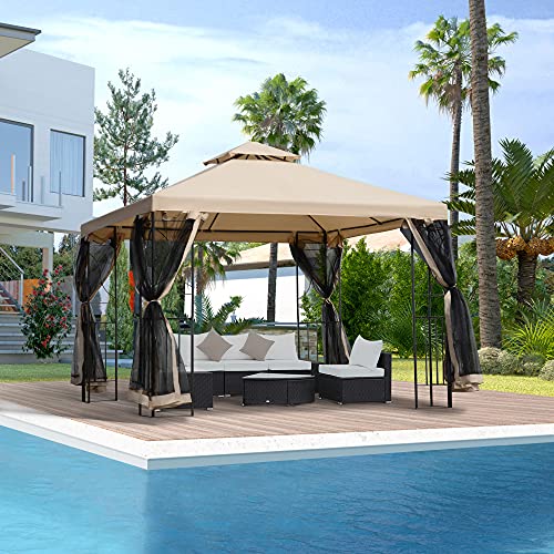 Outsunny 10' X 10' Patio Gazebo With Corner Shelves, Outdoor Gazebo Canopy Shelter With Netting, And Vented Roof, For Garden, Lawn, Backyard And Deck #TOP1