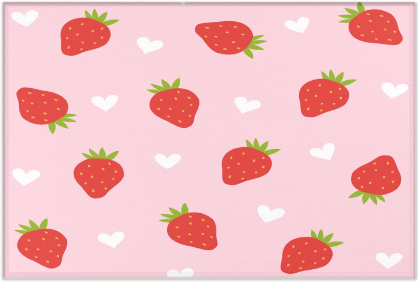 3 x 5 Cartoon Cute Strawberry Area Rug Soft Rugs Carpet, Nursery Children Kids Girls Room Home Decorative, Room Decor for Baby