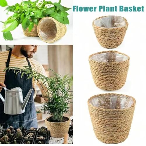 Panier tissé pour pots de fleurs avec doublure de protection intégrée - 3