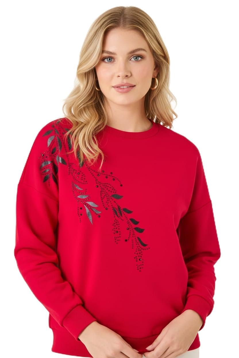 Roman Women's Red Placement Print Jersey Stretch Top In Size 20