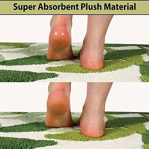 Hi Space Leaf Bath Mat Bath Rugs Non-Slip Plush Shaggy Bathroom Mat Boho Soft Fluffy Microfiber Machine Washable Absorbent Doormat, 20''X31'' Green Tropical Bamboo Leaf #TOP4