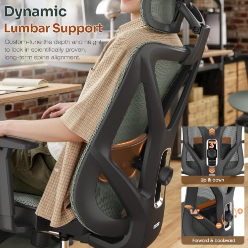 Image of GABRYLLY Ergonomic Office Chair with Adjustable Lumbar Support, 3D Armrests & Headrest, 135 Reclining Chair with Footrest & Large Steel Base,300LBS Swivel Desk Chair(GYMN01-JG)