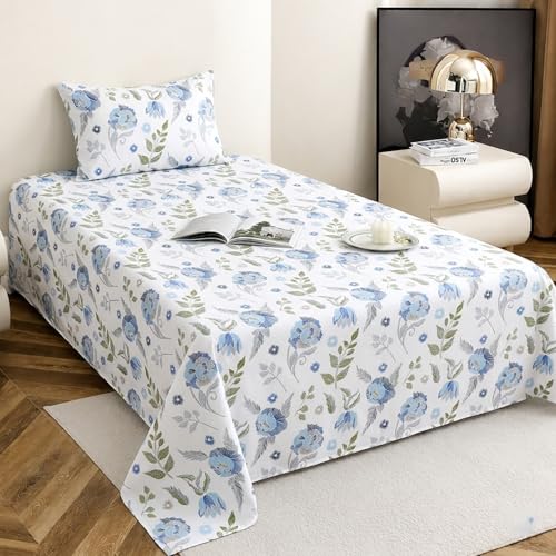 Image of IVAZA 220 TC Soft Ezyption Cotton Floral Single Bed Sheet - Single bedsheet with 1 Pillow Cover Hypoallergenic, Brethable, (Size- 90 x 60 Inch White Grey