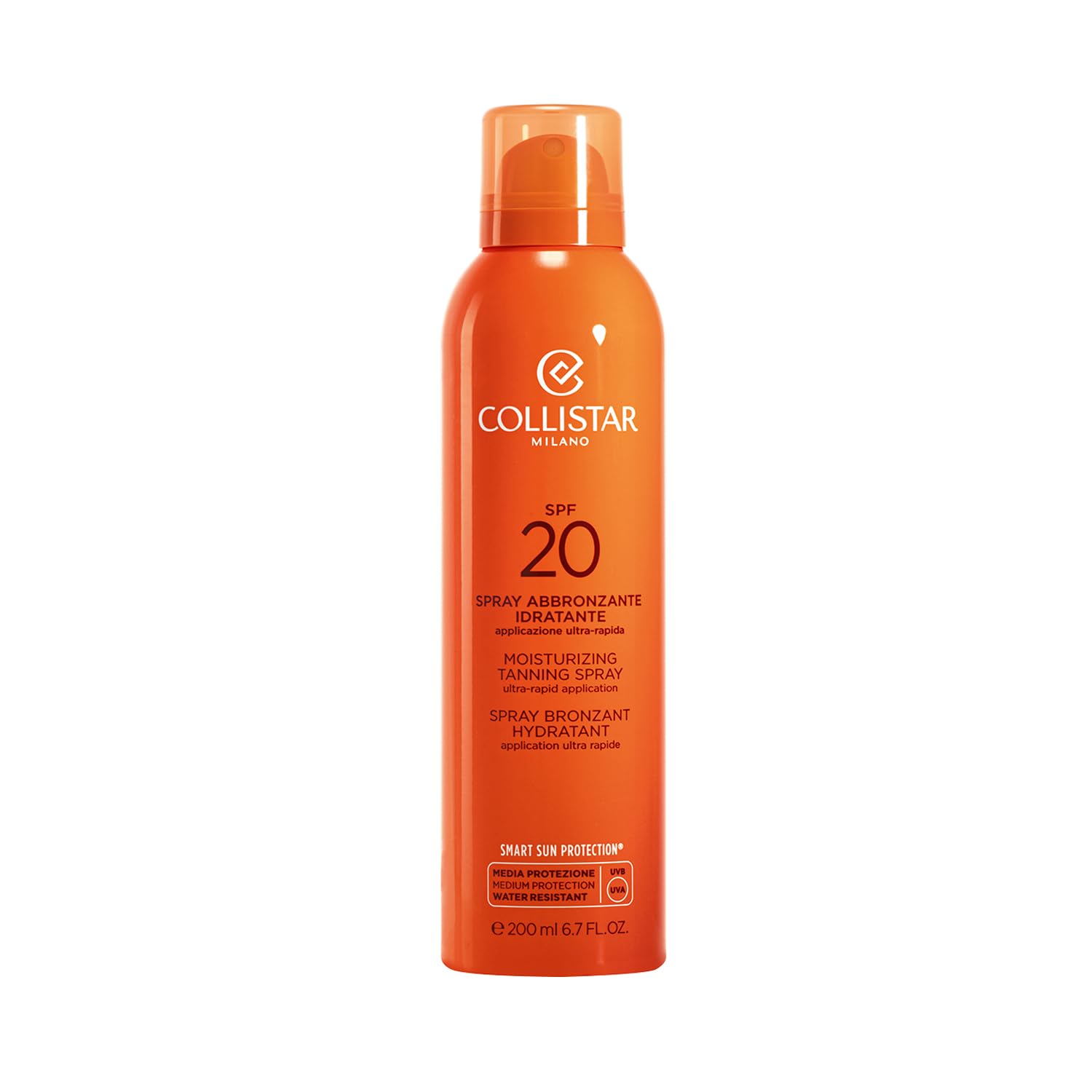 Collistar Spray Abbronzante Idratante Protezione SPF 20, Spray Corpo Ultra Fresco Facile da Applicare, Azione Idratante con Vitamina E e Olio di Jojoba, Nebulizzatore 360°, 200 ml