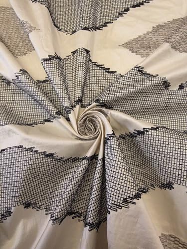 Tissu brodé Dupion pure soie 4m anti-plis blanc ivoire motif couture