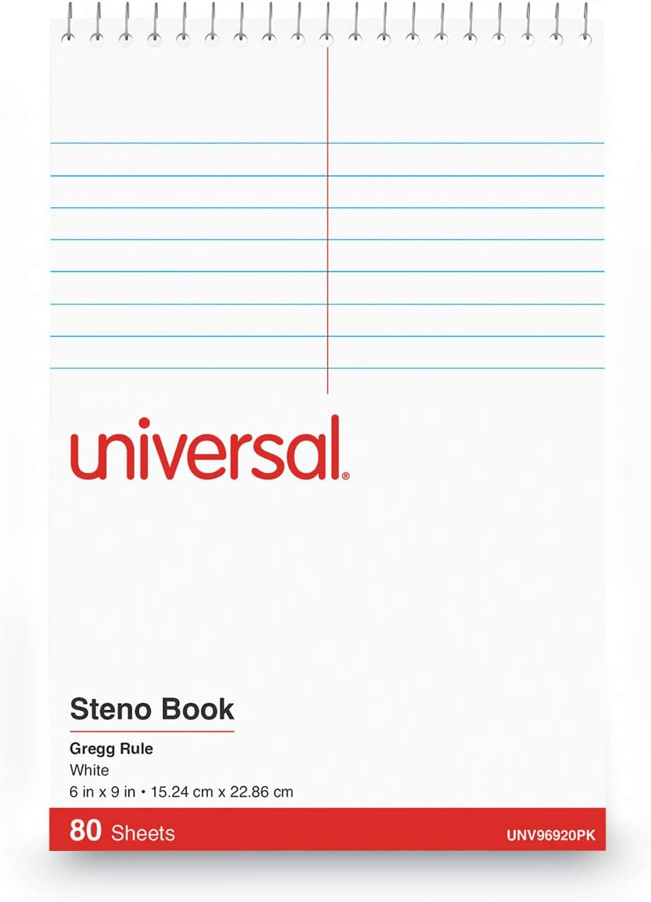 Universal 96920Pk Steno Books, Gregg Rule, 6 X 9, White Sheets, 80/Pad, Red Cover, 6 Pads/Pack