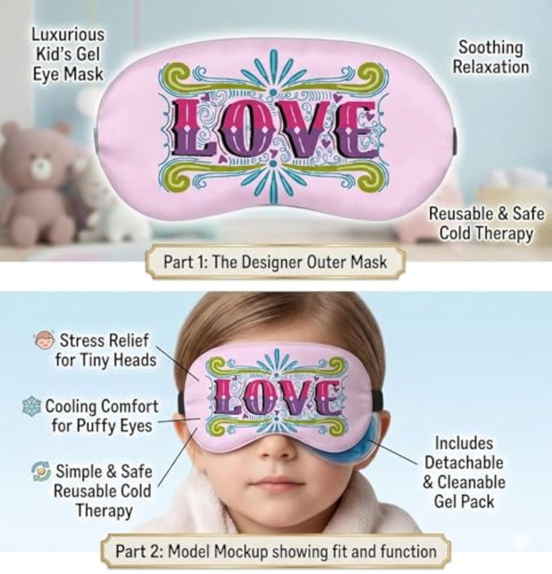 Cooling Gel Eye Mask for Kids, Reusable Hot & Cold Therapy
