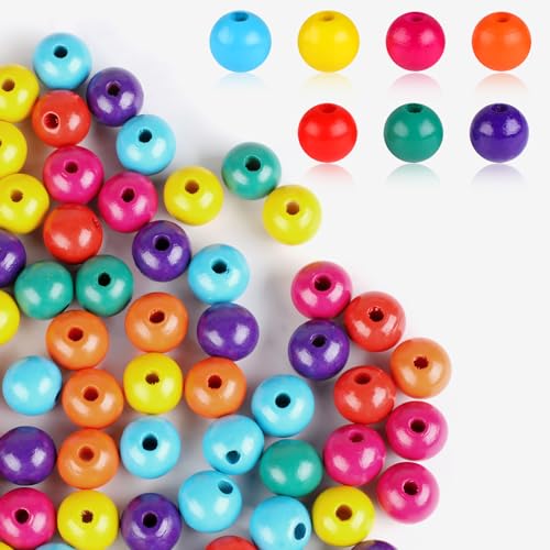 200 Stück Holzperlen Bunte zum Auffädeln 20mm Runde Holzkugeln mit loch Groß Bastelnperlen für DIY Schmuck Armbänder Halsketten & Basteln Makramee
