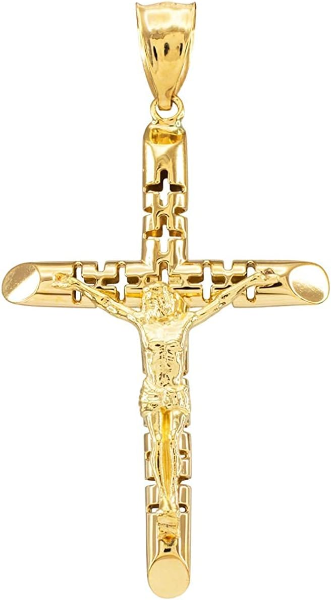 14K Yellow Gold Artistic Pierced Crucifix Cross Pendant Charm