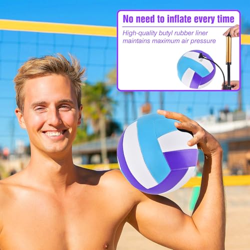 ELKCIP 6 Pack Volleyballs Official Size 5, Soft Bulk Recreational Volley Balls with Pump and Net Bag for Indoor Outdoor Beach Pool Water Sand Game Training Match for Beginner Teenager, Purple - Thumbnail 3