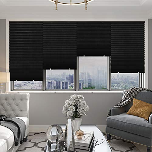 Changshade 6 Pack Temporary Window Blinds, Cut to Size Pleated Paper Shades for Indoor Windows, Stick On Self Adhesive Window Shades with 12 Clips, No Drill and Easy to Install, 36" W x 72" H, Black