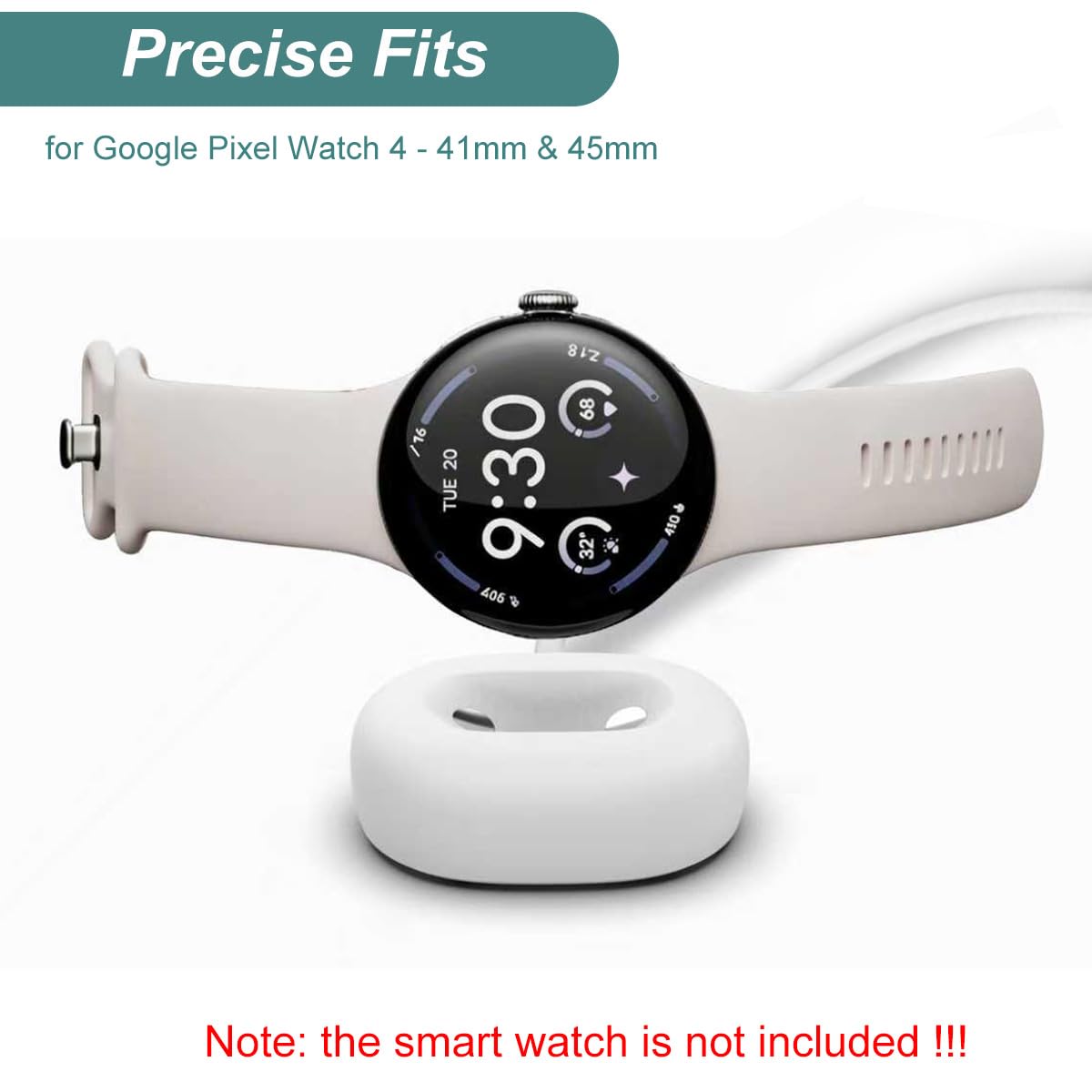 Kissmart Charger for Pixel Watch 4 - Replacement Charging Dock Cable for Google Pixel Watch 4 Smartwatch 41mm and 45mm (White)