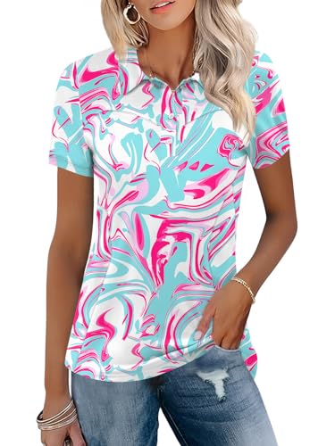 Image of TFSDOD Womens Golf Polo Shirts Collared Short Sleeve T Shirt Lightweight Moisture Wicking Polo Casual 3 Buttons Outfits