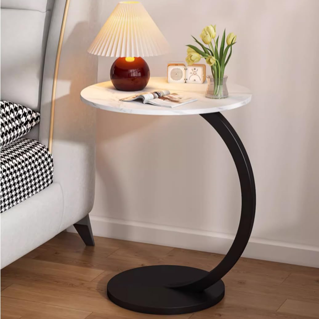 Bijzettafel, C-vormige bijzettafel, kleine banktafel met metalen frame, kleine bijzettafel voor kleine ruimtes, eenvoudige montage, voor woonkamer, slaapkamer, nachtkastje (kleur: zwart) charitable