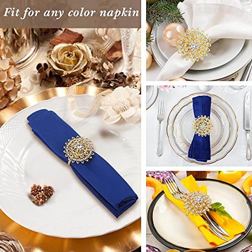 6 Pieces Gold Flower Napkin Rings Alloy Floral Rhinestone Napkins Rings Crystal Rhinestone Napkin Rings Holders For Wedding Birthday Christmas Dinner Party Home Table Decoration (Gold And Silver) #TOP4