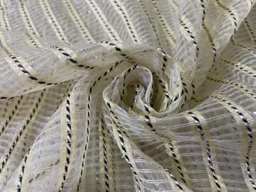 Tissu en organza à rayures ivoire 111,8 cm pour rideaux voilage