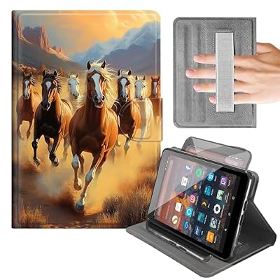 Case for Samsung Galaxy Tab A 10.1 2019 (SM-T510/T515/T517),Running Horses Cover with 360 Rotating Vertical Stand,Hand Strap,Auto Wake/Sleep