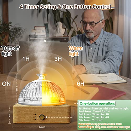 Glass Essential Oil Diffuser, 200Ml Ultrasonic Aromatherapy Diffusers With Glass Reservoir Wood Base Auto-Off Cool Mist Timer, Dusk Flame Warm Light Plastic Free Dome Air Diffuser For Home Office Gift #TOP5
