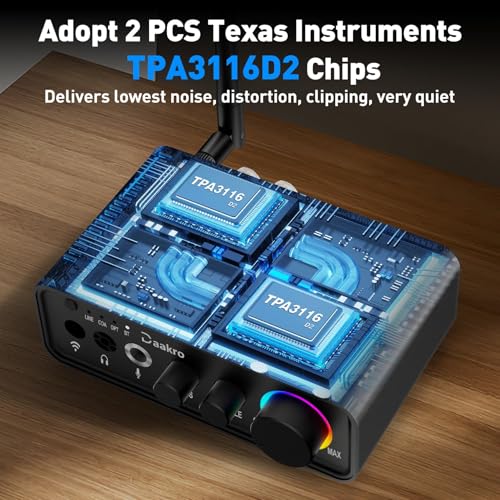 M19-BT Amplifier Stereo Receiver,100Wx2 HiFi Class D Amp,Mini 2 Channel Digital Home Audio Component,Headphone Amp w/RCA/Optical/Coaxial/Mic Input for Passive Speaker with DC 24V Power Adapter - Thumbnail 2