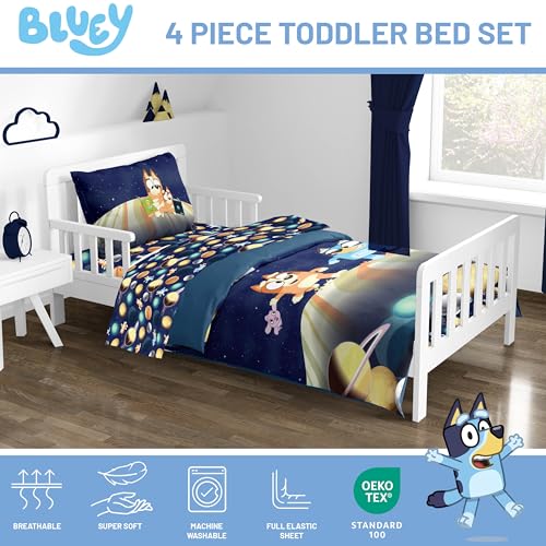 Image of Jay Franco Kids Comforter Set Includes Sheets and Pillow Covers - Soft and Cozy Bed Set for Stylish Room Decor, Blue - Bluey & Bingo, 4 Piece Toddler