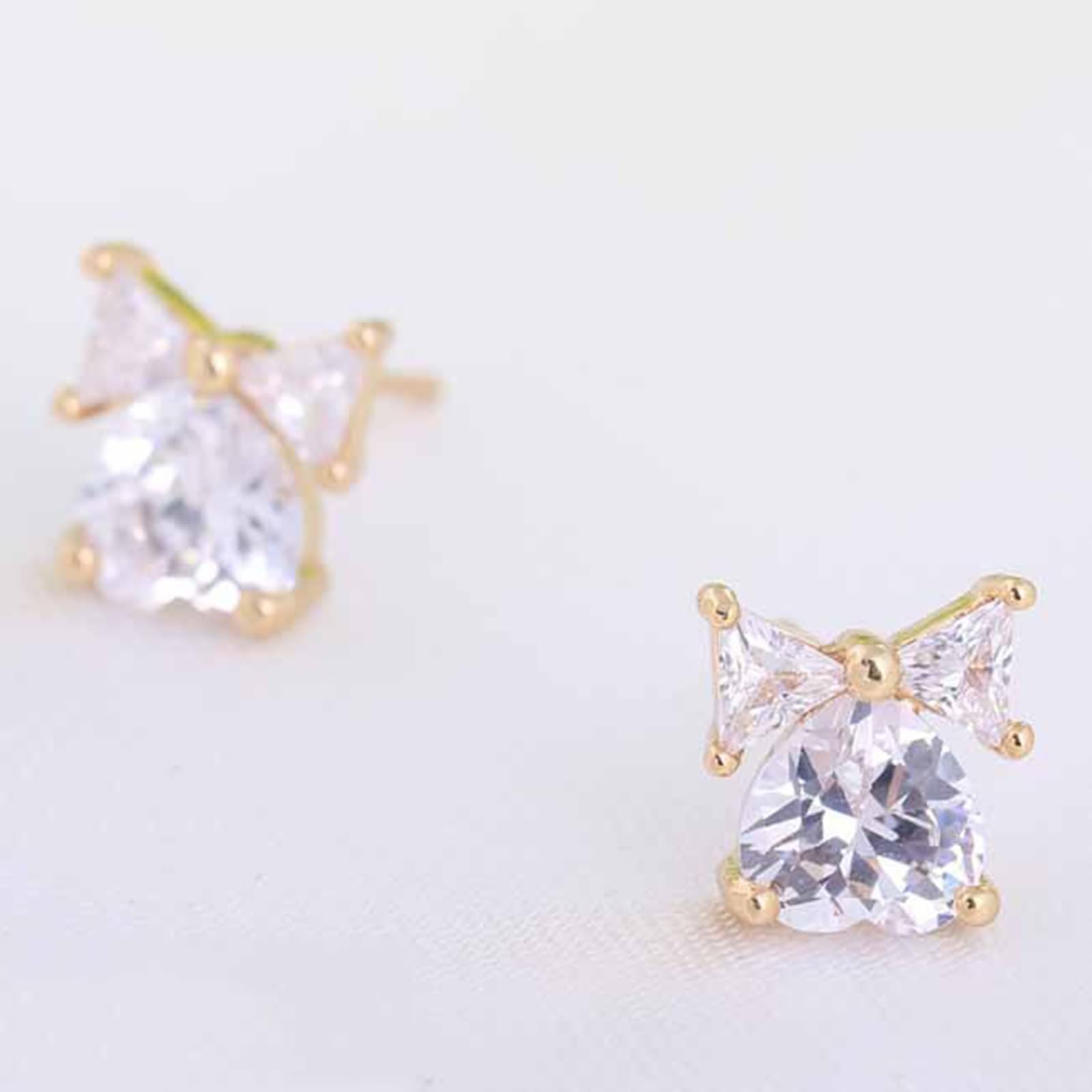 Orecchini Oro Giallo 14K Donna, Orecchino Lobo Trago Tragus Donna Nodo A Fiocco con Moissanite Cuore Piercing Orecchini Oro Giallo