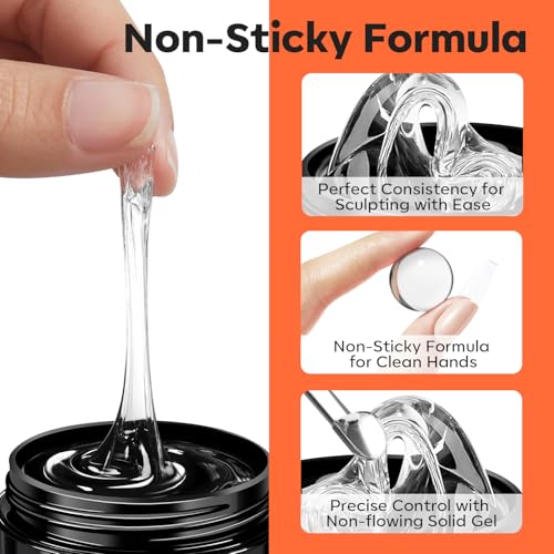 modelones 3D Gel Nail Art Kit, Non-Sticky Solid Builder Sculpting Gel for Nail Art Molding & Extensions with Chrome powder for Beginner DIY or Salon Spring Nails at Home Cured Needed 15g