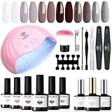 Modelones 19 PCS Gel Nail Polish Starter Kit with U V Light, Nail Gel Polish Manicure Kit Brown Nude...