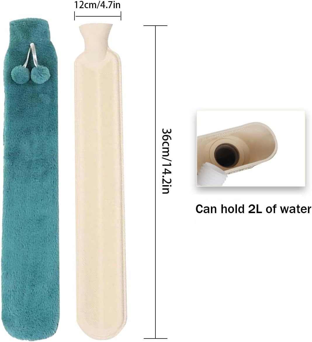 Long Rubber hot Water Bag, Used for Keeping Hands Warm, feet Warm, and Relieving Neck and Back Pain (Green)