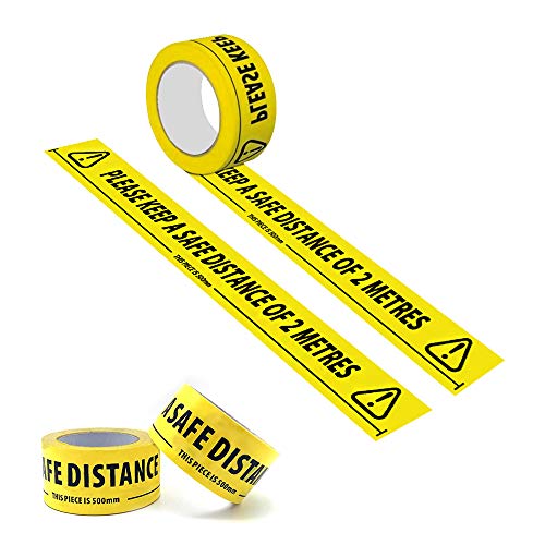 2 Rouleaux Ruban Adhésif pour Distanciation Sociale Gardez Vos Distances Signalisation Caution Tape, Ruban Marquage d'Avertissement Bande de Sécurité Ruban Avertisseur Sol Marking Tape - 48mmx33m Cover