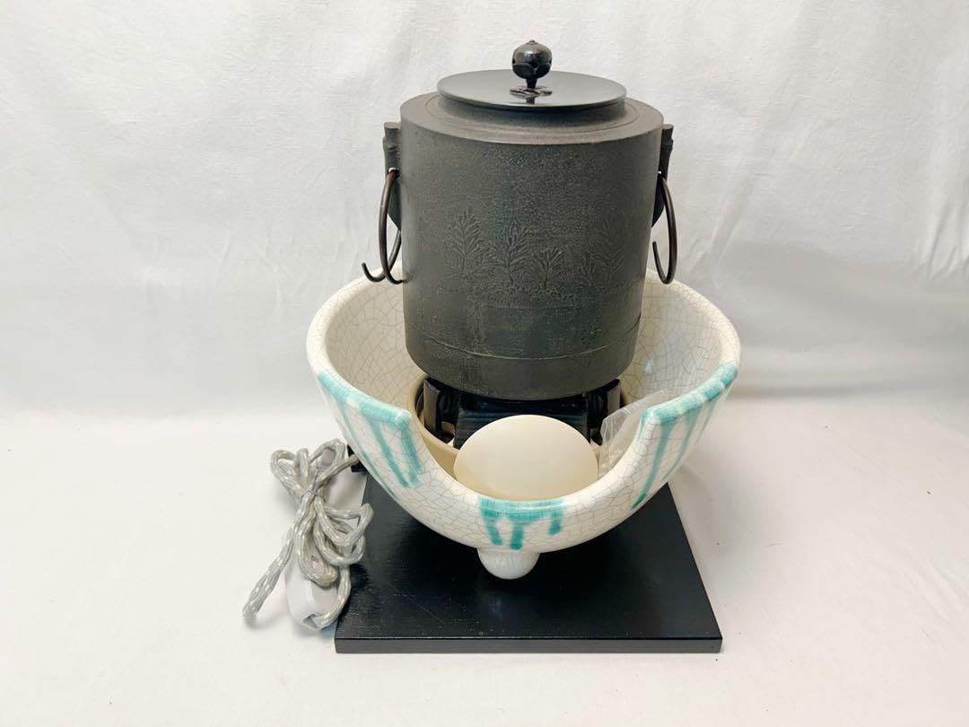 茶道具 さつま織部 風炉型 野々田風炉型電熱器 松紋 筒釜 野々田式