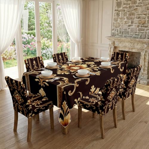 Parure de table damas noir et or 7 pièces pour sublimer vos repas de fête
